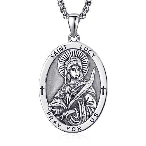 ADMETUS Heilige Lucia Medaille Sterling Silber Heiliger Lucia Anhänger St. Lucy Halskette Saint Lucia Kette Schutz Schmuck Religiöse Geschenke von ADMETUS