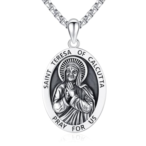 Heilige Teresa von Avila Kette Sterling Silber St Teresa of Calcutta Anhänger Medaille Heilige Teresa von Kalkutta Halskette Religiöse Geschenk für Herren von ADMETUS