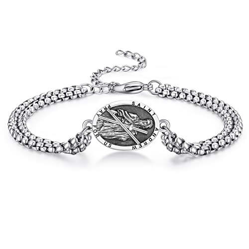 ADMETUS Heiliger Andreas Armband 925 Sterling Silber Heiliger Andrew Medaille Armband Schutz Schmuck Religiöse Geschenk für Herren von ADMETUS