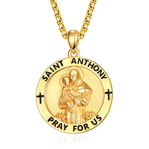 Heiliger Antonius Anhänger Sterling Silber Gold Heiliger Antonius Kette Heiliger Antonius Von Padua Medaille Schutz Schmuck Religiöse Geschenk für Herren von ADMETUS