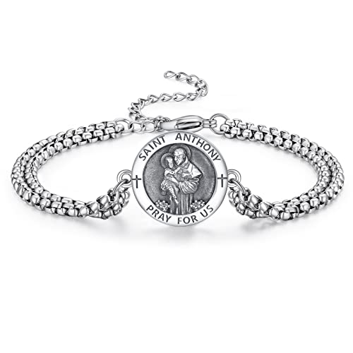 Heiliger Antonius Armband Sterling Silber Heiliger Antonius Von Padua Medaille Armband Schutz Schmuck Religiöse Geschenk für Herren von ADMETUS