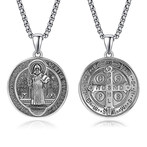 Heiliger Benedikt Anhänger Sterling Silber San Benito Medallion Heiliger Benedikt Medaille St. Benedikt Halskette Schutz Schmuck Religiöse Geschenk für Herren von ADMETUS