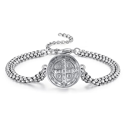 Heiliger Benedikt Armband Sterling Silber San Benito Medallion St. Benedikt Anhänge Armband Amulett Schmuck für Herren von ADMETUS