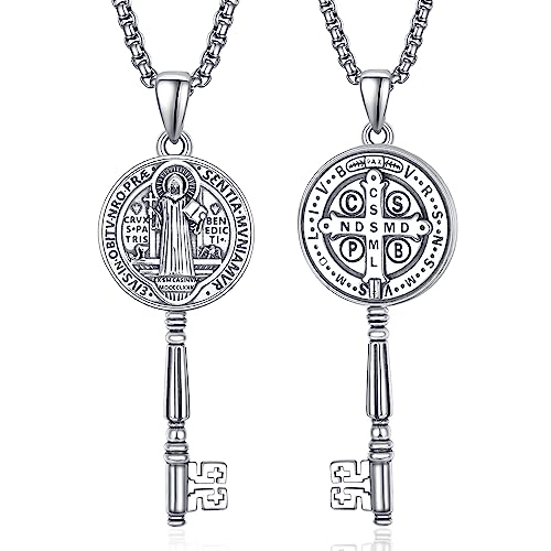 ADMETUS Heiliger Benedikt Schlüssel Halskette Sterling Silber San Benito Medallion Schlüssel Heiliger Benedikt Medaille Schutz Schmuck Religiöse Geschenk für Herren ADMETUS Heiliger Benedikt Schlüssel Halskette Sterling Silber San Benito Medallion Schlüssel Heiliger Benedikt Medaille Schutz Schmuck Religiöse Geschenk für Herren von ADMETUS