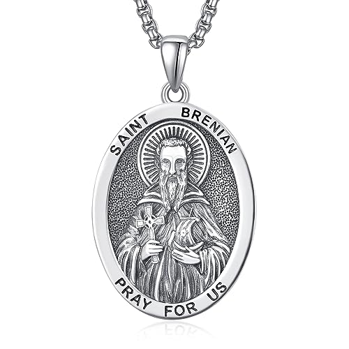 ADMETUS Heiliger Brendan Anhänger Sterling Silber Heiliger Brendan Medaille Herren St. Brendan Halskette Kette Schutz Schmuck Religiöse Geschenke von ADMETUS