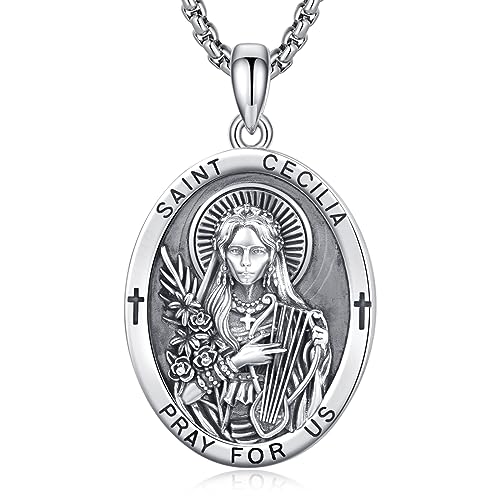 Heiliger Cecilia Anhänger Sterling Silber Heiliger Cecilia Medaille Herren St. Cecilia Halskette Kette Schutz Schmuck Religiöse Geschenke von ADMETUS