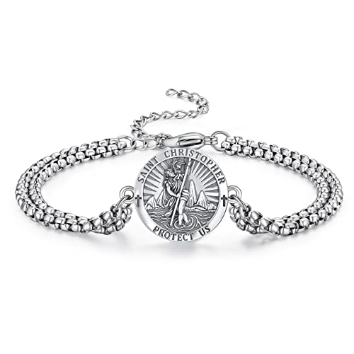 ADMETUS Heiliger Christophorus Armband Sterling Silber St Christopherus Anhänger Armband Herren Rund Amulett Schmuck Religiöser Geschenke von ADMETUS