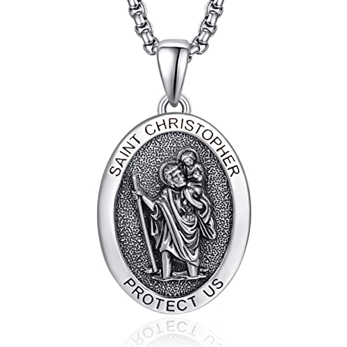 Heiliger Christophorus Kette Anhänger Sterling Silber St Christopherus Kette Herren St Christopher Halskette Oval Amulett Schmuck Religiöser Geschenke von ADMETUS