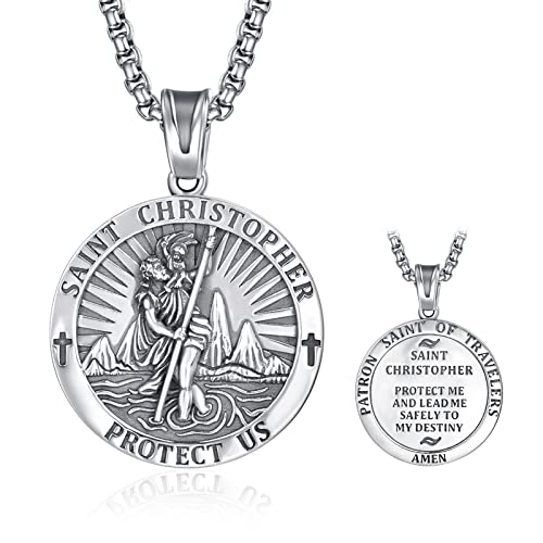 Heiliger Christophorus Kette Anhänger Sterling Silber St Christopherus Kette Herren St Christopher Halskette Rund Amulett Schmuck Religiöser Geschenke von ADMETUS