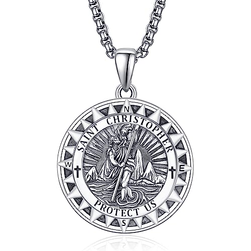 Heiliger Christophorus Kompass Medaille Sterling Silber Kompass Kette Heiliger Christophorus Anhänger Halskette Schmuck Religiöse Geschenke von ADMETUS