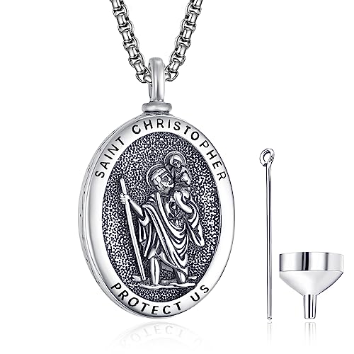 ADMETUS Heiliger Christophorus Urnenketten für Asche Sterling Silber Heiliger Christopherus Urnen Kette Anhänger Herren St Christopher Halskette Schmuck Geschenke von ADMETUS