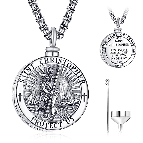 ADMETUS Heiliger Christophorus Urnenketten für Asche Sterling Silber Rund Heiliger Christopherus Urnen Kette Anhänger Herren St Christopher Halskette Schmuck Geschenke von ADMETUS