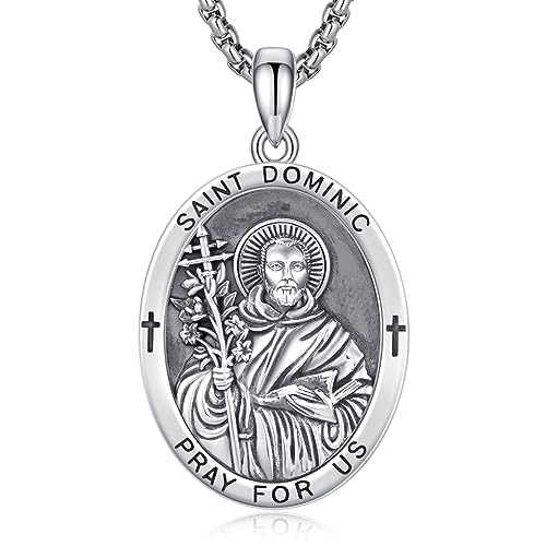 Heiliger Dominic Anhänger Sterling Silber Heiliger Dominic Medaille Herren St. Dominic de Guzman Halskette Kette Schutz Schmuck Religiöse Geschenke von ADMETUS