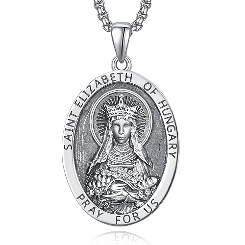 Heiliger Elisabeth von Ungarn Medaille Sterling Silber Saint Elizabeth Anhänger Halskette St. Elizabeth of Hungary Kette Halskette Schmuck für Herren von ADMETUS