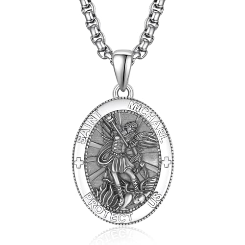 Heiliger Erzengel Michael Anhänger 925 Silber Heilige Michael Kette Halskette Amulett Schmuck Religiöser Geschenke für Herren von ADMETUS