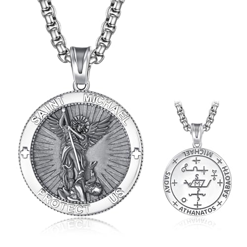 Heiliger Erzengel Michael Halskette 925 Silber Heilige Michael Anhänger Kette Amulett Schmuck Religiöser Geschenke für Herren von ADMETUS