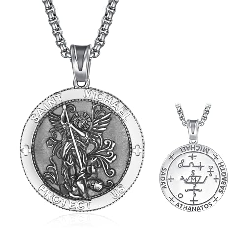 Heiliger Erzengel Michael Kette 925 Silber Heilige Michael Anhänger Halskette Amulett Schmuck Religiöser Geschenke für Herren von ADMETUS