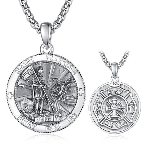 Heiliger Florian Anhänger 925 Silber Heilige Florian Kette Halskette Medaille Amulett Schmuck Religiöser Geschenke für Herren von ADMETUS