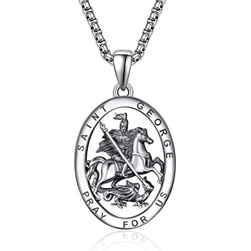 ADMETUS Heiliger Georg Anhänger Halskette 925 Sterling Silber St. Georg und Drache Medaille Schutz Schmuck Religiöse Geschenk für Herren von ADMETUS