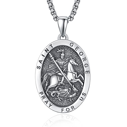 ADMETUS Heiliger Georg Anhänger Kette 925 Sterling Silber St. Georg und Drache Medaille Schutz Schmuck Religiöse Geschenk für Herren von ADMETUS