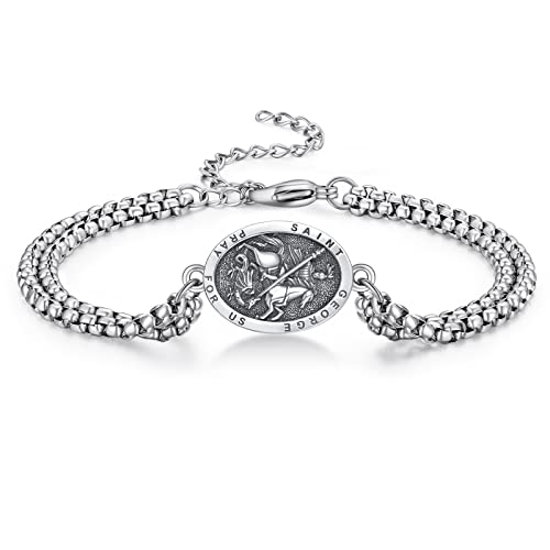 Heiliger Georg Armband Sterling Silber St. Georg und Drache Medaille Armband Schutz Schmuck Religiöse Geschenk für Herren von ADMETUS