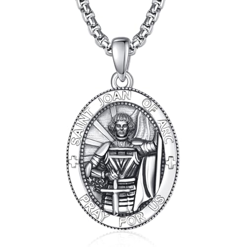 Heiliger Joan of Arc Anhänger 925 Silber Heilige Joan of Arc Kette Halskette Medaille Amulett Schmuck Religiöser Geschenke für Herren von ADMETUS