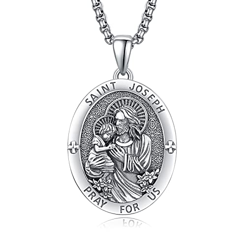 ADMETUS Heiliger Joseph Kette Anhänger Sterling Silber St Joseph Kette Herren St Joseph Halskette Oval Amulett Schmuck Religiöser Geschenke von ADMETUS