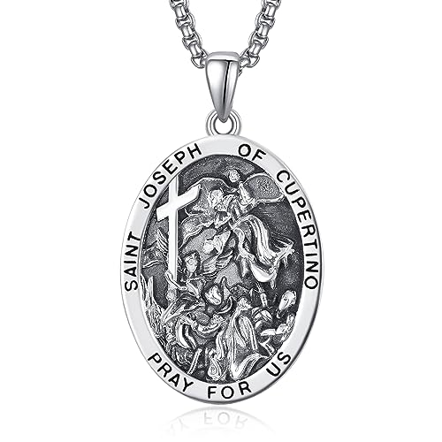 ADMETUS Heiliger Joseph von Cupertino Medaille Sterling Silber St Joseph of Cupertino Anhänger Halskette St. Joseph von Cupertino Luftfahrt Halskette Fliegender Schmuck für Herren von ADMETUS