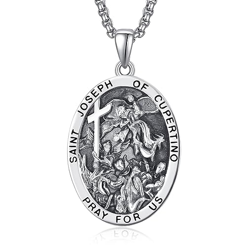 Heiliger Joseph von Cupertino Medaille Sterling Silber St Joseph of Cupertino Anhänger Halskette St. Joseph von Cupertino Luftfahrt Halskette Fliegender Schmuck für Herren von ADMETUS