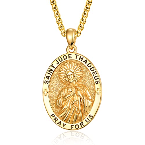 ADMETUS Heiliger Judas Anhänger 925 Sterling Silber Gold Oval Heiliger Judas Thaddäus Kette St. Jude Medaille Anhänger Halskette Schutz Schmuck Religiöse Geschenk für Herren ADMETUS Heiliger Judas Anhänger 925 Sterling Silber Gold Oval Heiliger Judas Thaddäus Kette St. Jude Medaille Anhänger Halskette Schutz Schmuck Religiöse Geschenk für Herren von ADMETUS