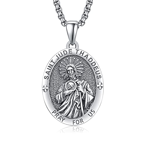 ADMETUS Heiliger Judas Anhänger 925 Sterling Silber Oval Heiliger Judas Thaddäus Kette St. Jude Medaille Anhänger Halskette Schutz Schmuck Religiöse Geschenk für Herren von ADMETUS