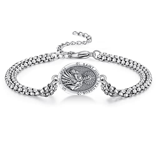 Heiliger Judas Armband Sterling Silber Oval Heiliger Judas Thaddäus Armband St. Jude Medaille Schutz Schmuck Religiöse Geschenk für Herren von ADMETUS