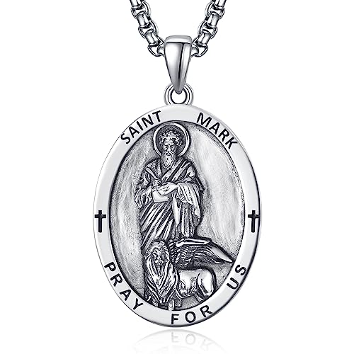 ADMETUS Heiliger Mark Anhänger Sterling Silber Heilige Mark Löwe Medaille Herren St. Mark Halskette Kette Schutz Schmuck Religiöse Geschenke von ADMETUS