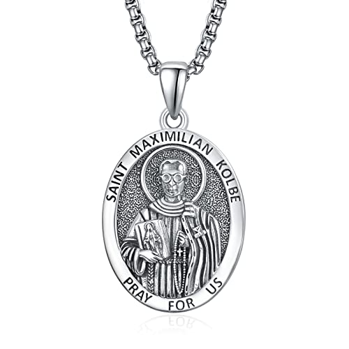 ADMETUS Heiliger Maximilian Kolbe Kette 925 Sterling Silber St. Maximilian Kolbe Anhänger Medaille Religiöse Geschenk für Herren von ADMETUS