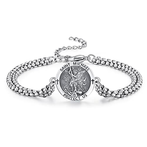 ADMETUS Heiliger Michael Armband Sterling Silber Erzengel Michael Armband Saint Michael Anhänge Rund Amulett Schmuck für Herren von ADMETUS