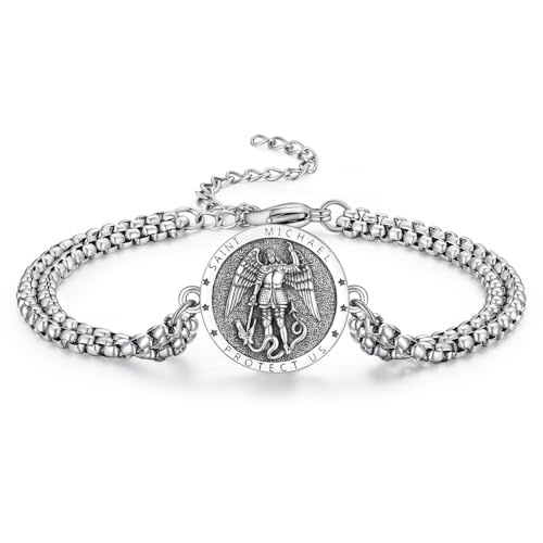 Heiliger Michael Armband Sterling Silber St Michael Anhänger Armband Religiöse Geschenk für Herren Männer Heiliger Michael Armband Sterling Silber St Michael Anhänger Armband Religiöse Geschenk für Herren Männer von ADMETUS