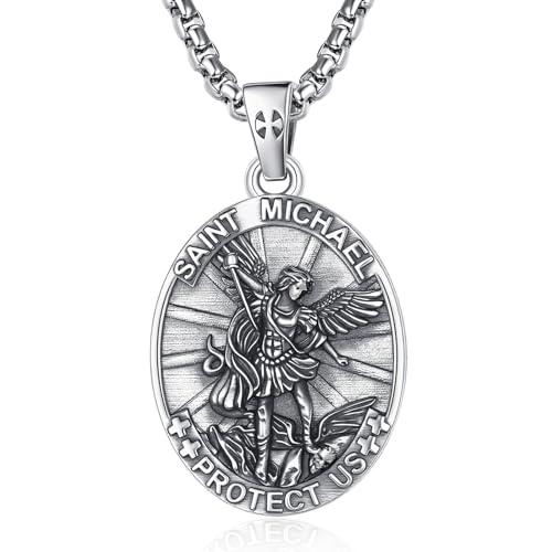 Heiliger Michael Halskette 925 Silber Sankt Erzengel Michael Anhänger Kette Amulett Schmuck Religiöser Geschenke für Herren von ADMETUS
