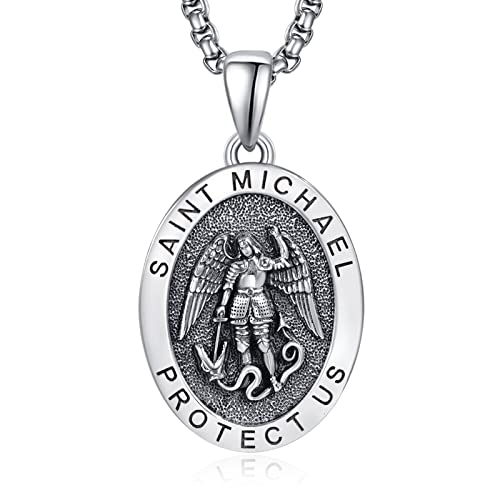 ADMETUS Heiliger Michael Kette 925 Sterling Silber Oval St Michael Kette Saint Michael Anhänge Erzengel Michael Halskette Amulett Schmuck für Herren von ADMETUS