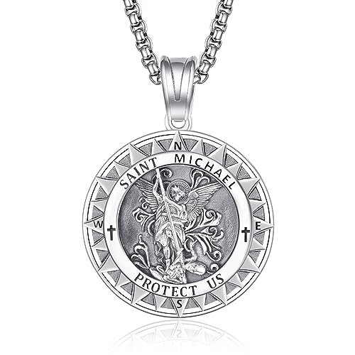 ADMETUS Heiliger Michael Kompass Medaille Sterling Silber Kompass Kette Heiliger Michael Anhänger Halskette Schmuck Religiöse Geschenke von ADMETUS