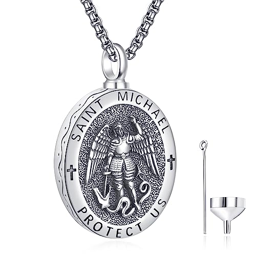 ADMETUS Heiliger Michael Urnenketten für Asche 925 Sterling Silber Oval Heiliger Michael Kette Urnen Kette für Asche Erzengel Michael Anhänge Schmuck für Herren von ADMETUS