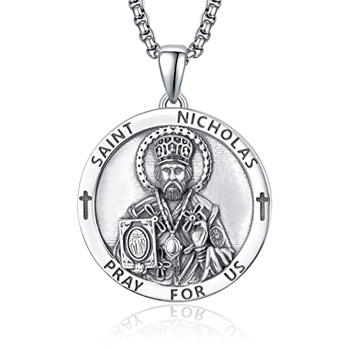 ADMETUS Heiliger Nikolaus Anhänger 925 Sterling Silber St. Nikolaus Kette Anhänger Medaille Religiöse Geschenk für Herren von ADMETUS