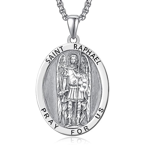 Heiliger Raphael Anhänger Sterling Silber Medaille des Heiligen Erzengels Raphael Heiliger Raphael der Erzengel Kette Halskette Schmuck Religiöser Geschenke von ADMETUS
