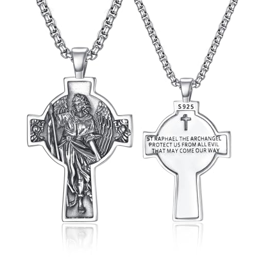 Heiliger Raphael Kreuz Anhänger Silber 925 Medaille des Heiligen Erzengels Raphael Heiliger Raphael der Erzengel Kreuz Kette Halskette Schmuck Geschenke von ADMETUS
