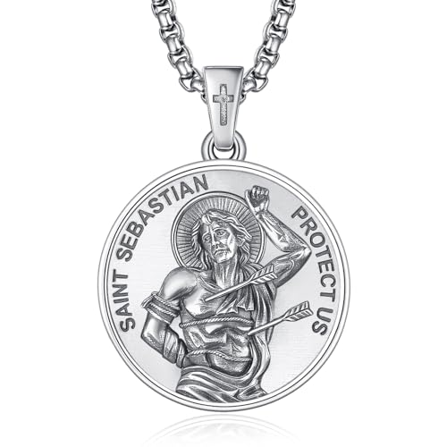 ADMETUS Heiliger Sebastian Anhänger Silber 925 Heilige Sebastian Kette Halskette Medaille Amulett Schmuck Religiöser Geschenke für Herren von ADMETUS