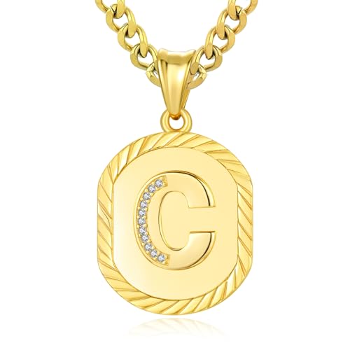 ADMETUS Initialen Buchstaben Anhänger Kette Sterling Silber Buchstaben C Anhänger Halskette Gold Initialen Kette C Halskette Schmuck Geschenke für Herren Damen von ADMETUS