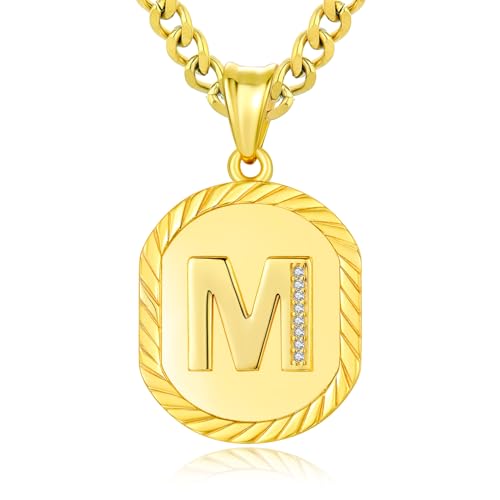 ADMETUS Initialen Buchstaben Anhänger Kette Sterling Silber Buchstaben M Anhänger Halskette Gold Initialen Kette M Halskette Schmuck Geschenke für Herren Damen von ADMETUS