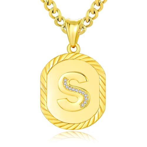 ADMETUS Initialen Buchstaben Anhänger Kette Sterling Silber Buchstaben S Anhänger Halskette Gold Initialen Kette S Halskette Schmuck Geschenke für Herren Damen von ADMETUS