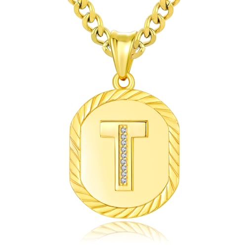 ADMETUS Initialen Buchstaben Anhänger Kette Sterling Silber Buchstaben T Anhänger Halskette Gold Initialen Kette T Halskette Schmuck Geschenke für Herren Damen von ADMETUS