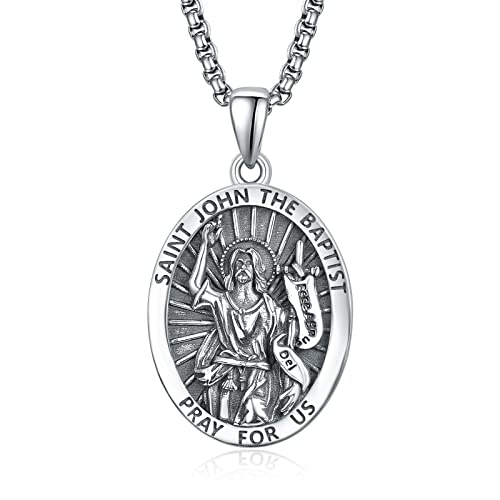 ADMETUS Johannes der Täufer Kette 925 Sterling Silber Heiliger Johannes der Täufer Anhänger Johannes der Täufer Medaille Religiöse Geschenk für Herren von ADMETUS