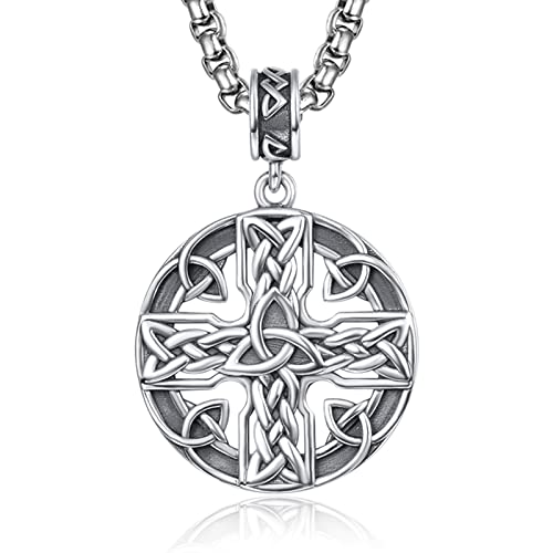 ADMETUS Keltischer Knoten Anhänger Sterling Silber Keltisches Kreuz Halskette Herren Kreuz Anhänger Glück Irischer Schmuck Keltischer Knoten Geschenke für Männer von ADMETUS